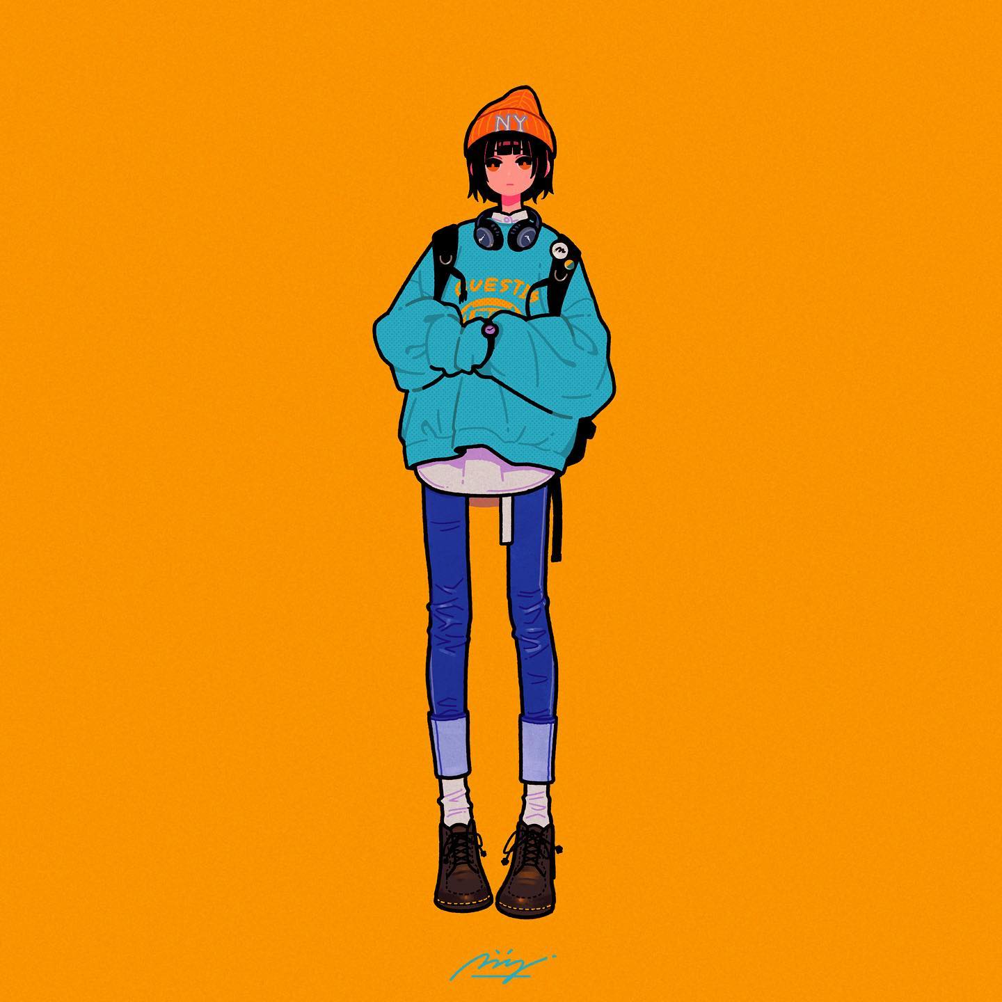 长腿少女日式卡通头像_10