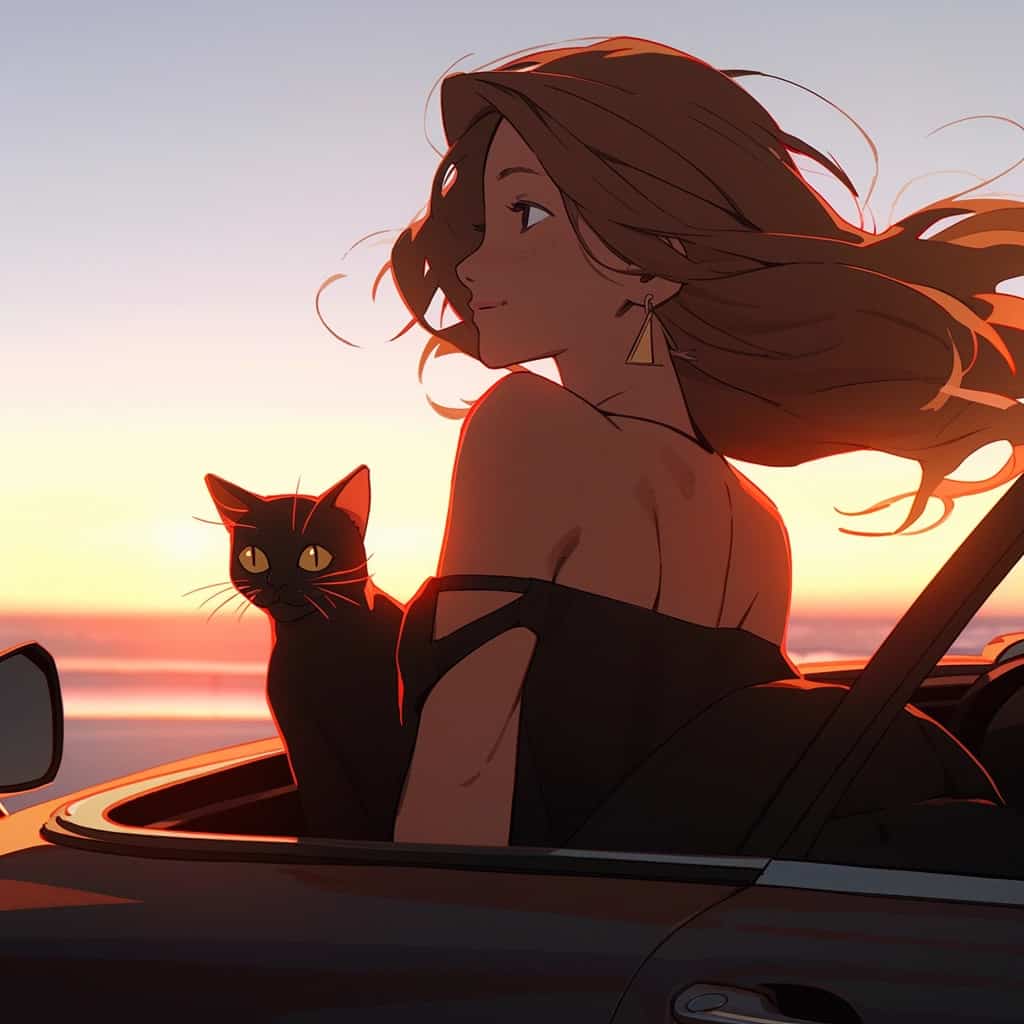 男孩女孩和猫动漫情侣头像 人和宠物Ai绘画头像_1