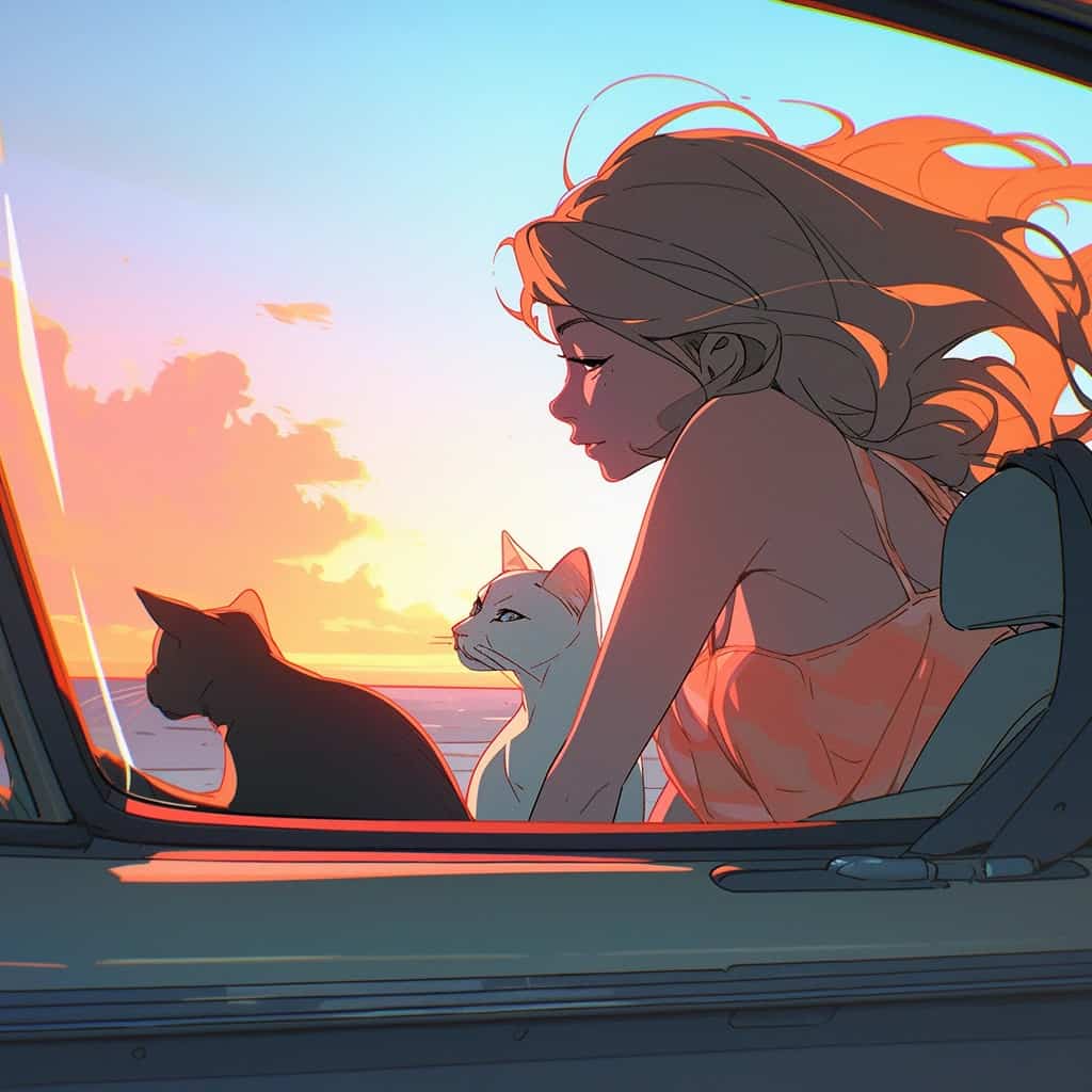 男孩女孩和猫动漫情侣头像 人和宠物Ai绘画头像_3