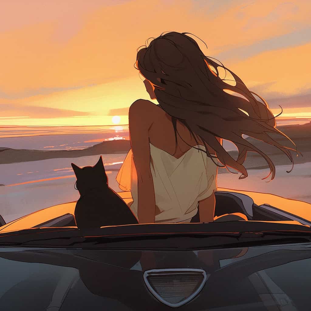男孩女孩和猫动漫情侣头像 人和宠物Ai绘画头像_5