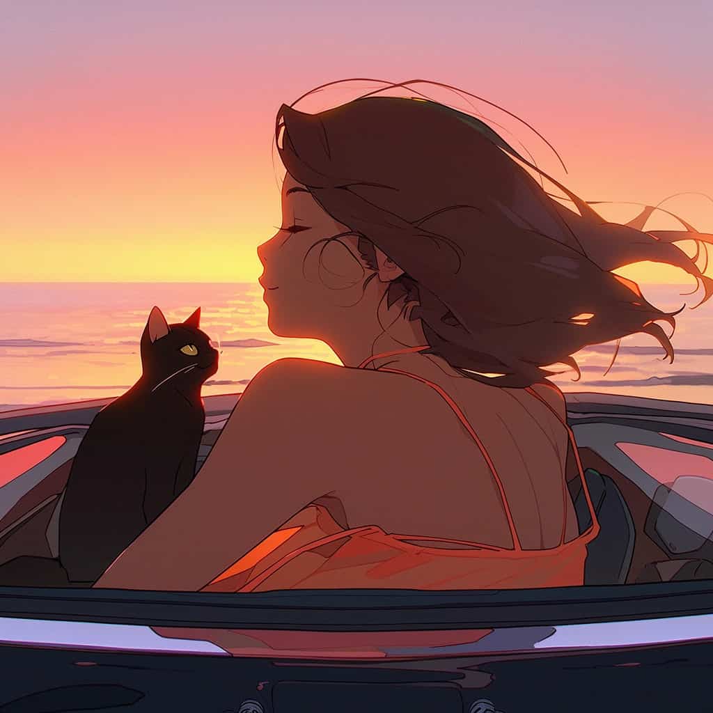 男孩女孩和猫动漫情侣头像 人和宠物Ai绘画头像_6