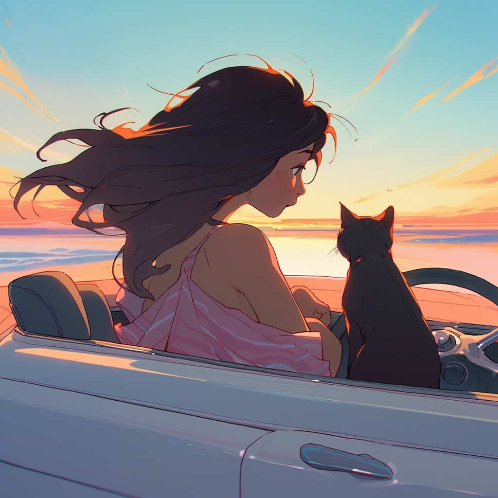 男孩女孩和猫动漫情侣头像 人和宠物Ai绘画头像_8