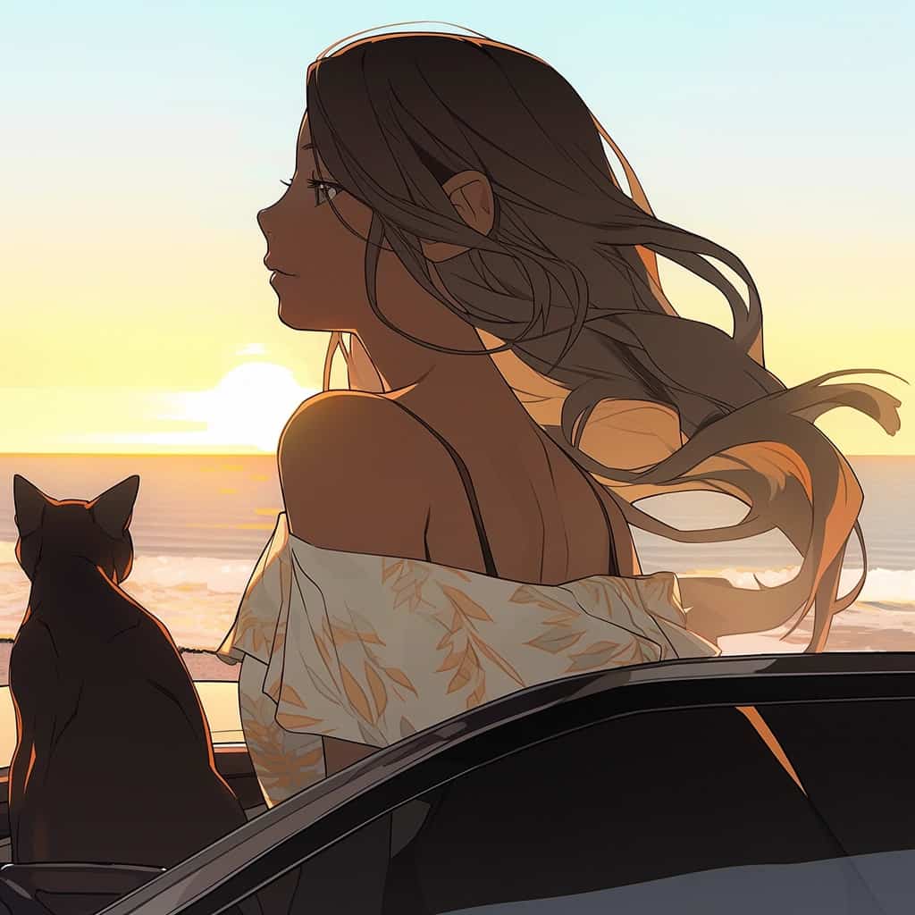 男孩女孩和猫动漫情侣头像 人和宠物Ai绘画头像_9