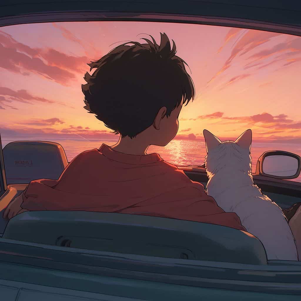 男孩女孩和猫动漫情侣头像 人和宠物Ai绘画头像_17