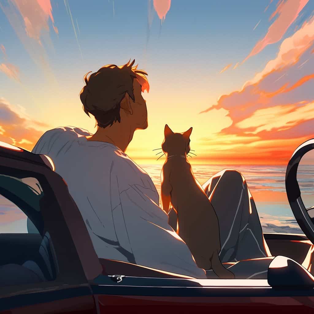 男孩女孩和猫动漫情侣头像 人和宠物Ai绘画头像_21