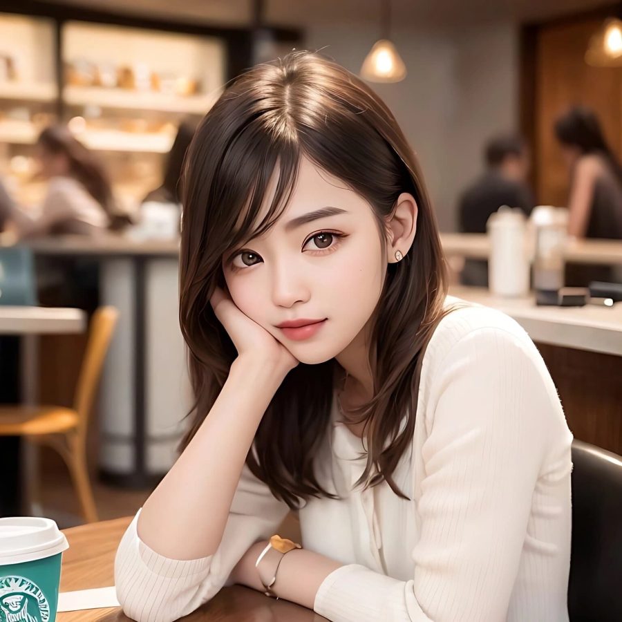 星巴克美女喝咖啡头像AI动漫卡通风_12