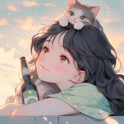 治愈系女孩和猫可爱女生头像 温柔旧漫多色闺蜜头像