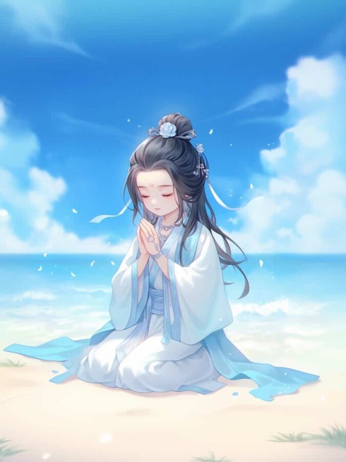 古风佛系清冷治愈感女生头像 AI绘画幸运彩虹女孩头像_15
