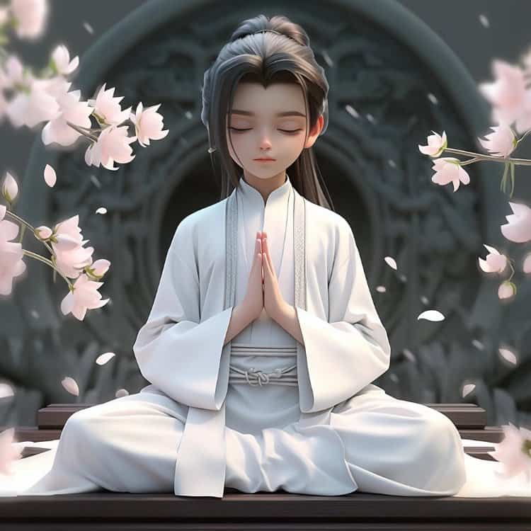 古装白衣男生在莲花旁打坐微信头像 清冷感国漫风AI古风优质男生头像_17