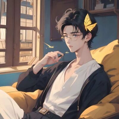 高级氛围感斯文败类蝴蝶男生头像 AI绘画干净简单的动漫男头