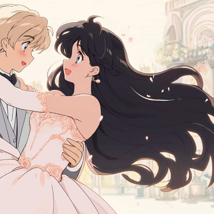 超甜动漫公主王子情侣头像 AI作品爱的华尔兹男女跳舞情头_11