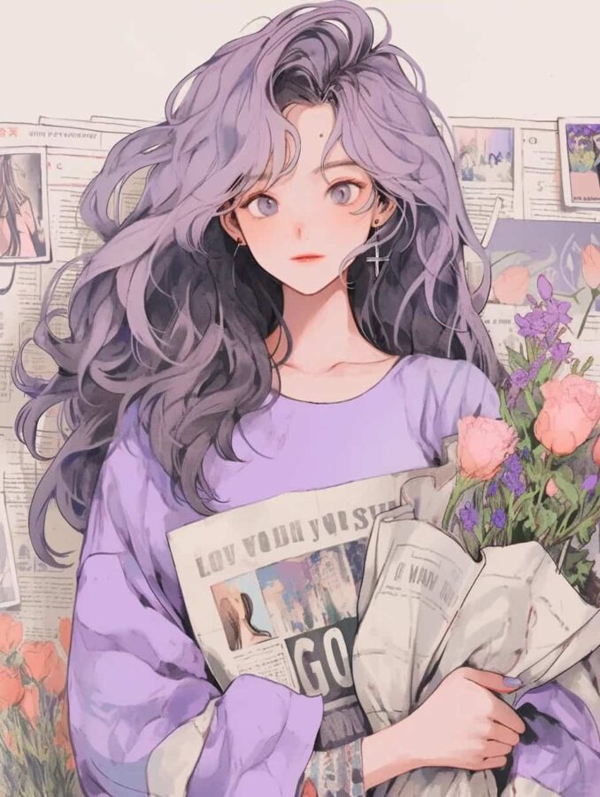 旧漫复古港风紫色系女生头像 长发美女海报风AI帅气酷拽女头_23