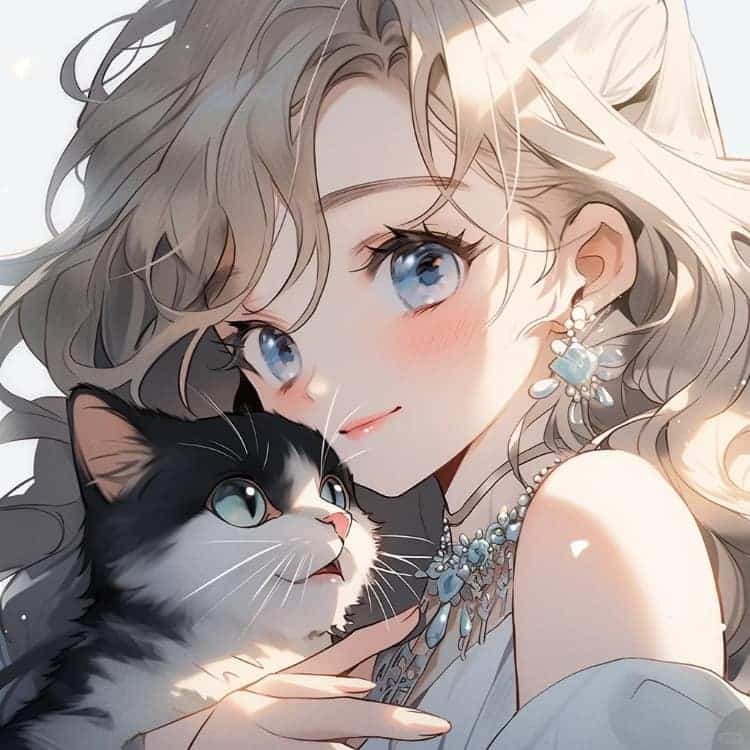 AI二次元温柔又惊艳的女生抱猫动漫头像_30