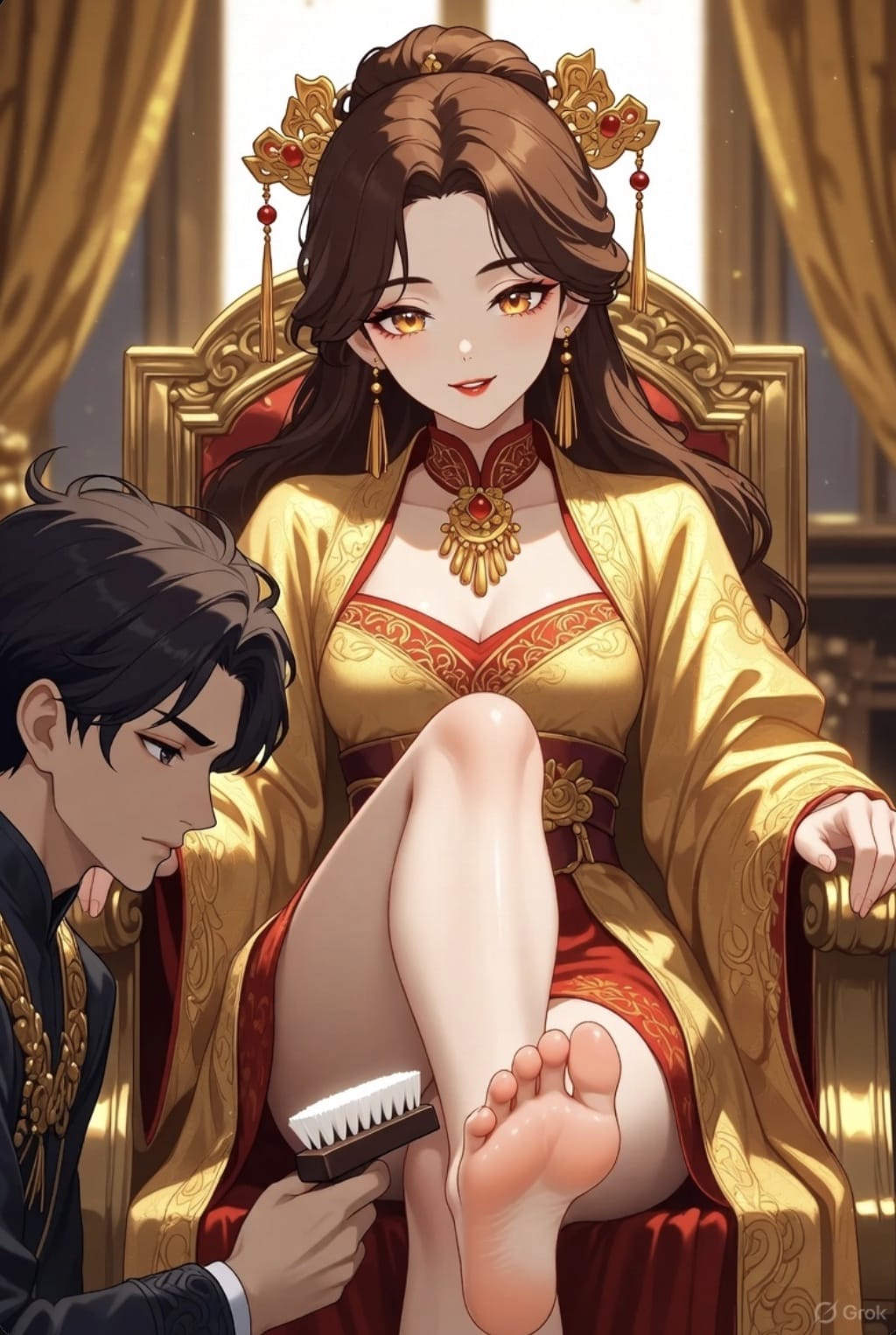 刷子刷女帝脚心二次元图片,高冷女帝怕挠脚心吗?_1