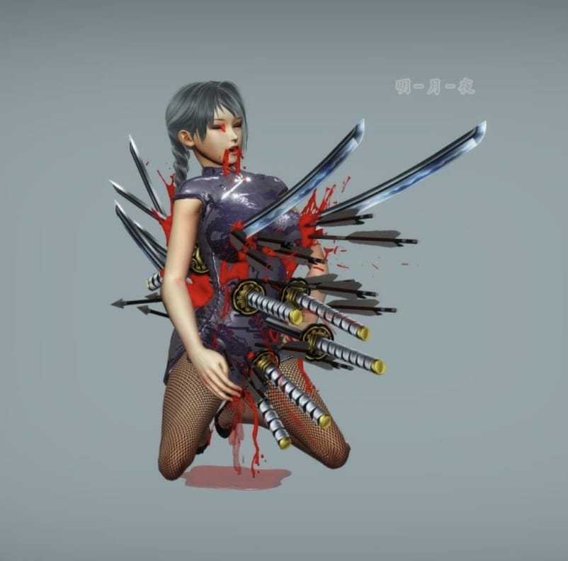 二次元美女胸口中刀死亡图片_1