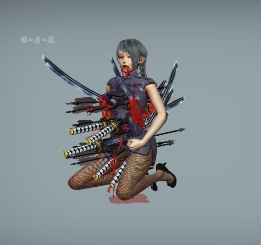 二次元美女胸口中刀死亡图片_2