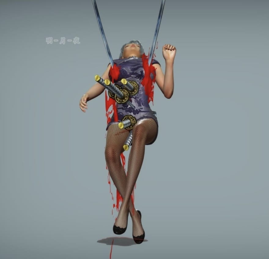 二次元美女胸口中刀死亡图片_4