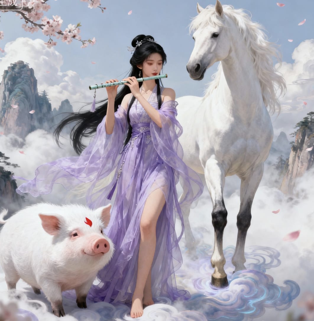 一个美女一头猪一匹马二次元图片_3