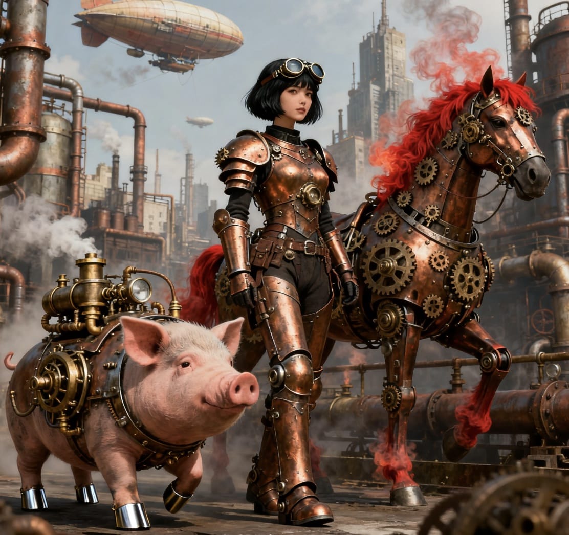 一个美女一头猪一匹马二次元图片_1