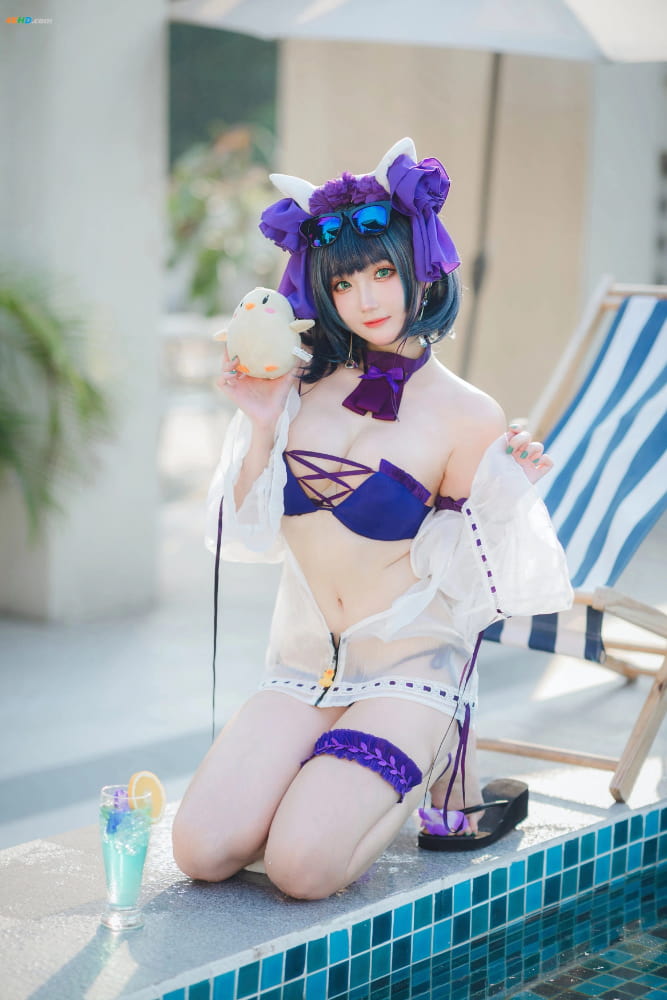 瓜希酱Cosplay二次元碧蓝航线柴郡泳装_11