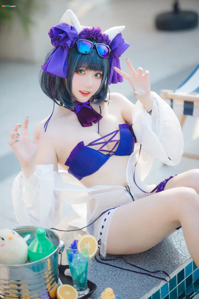 瓜希酱Cosplay二次元碧蓝航线柴郡泳装_13