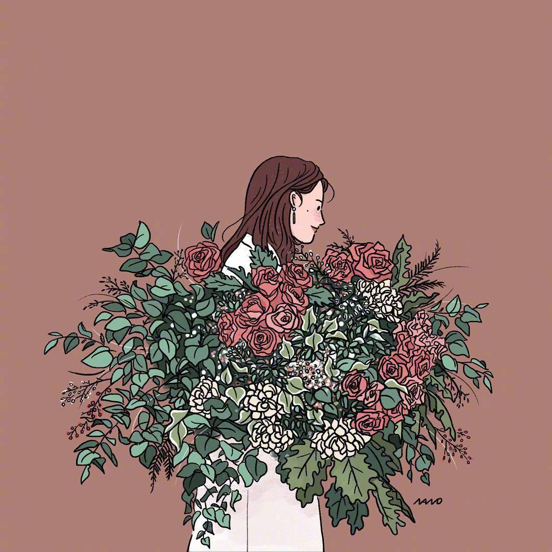 女生手捧花气质文艺卡通头像_9