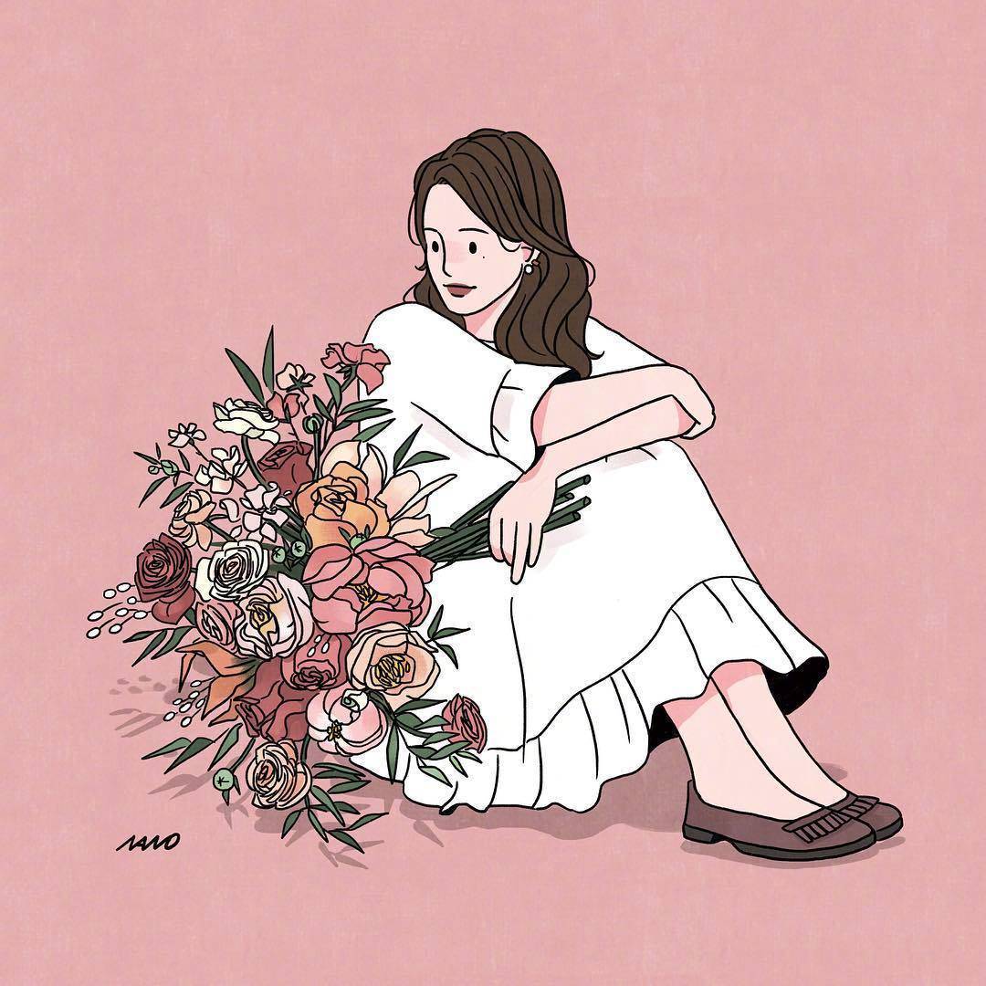 女生手捧花气质文艺卡通头像_8