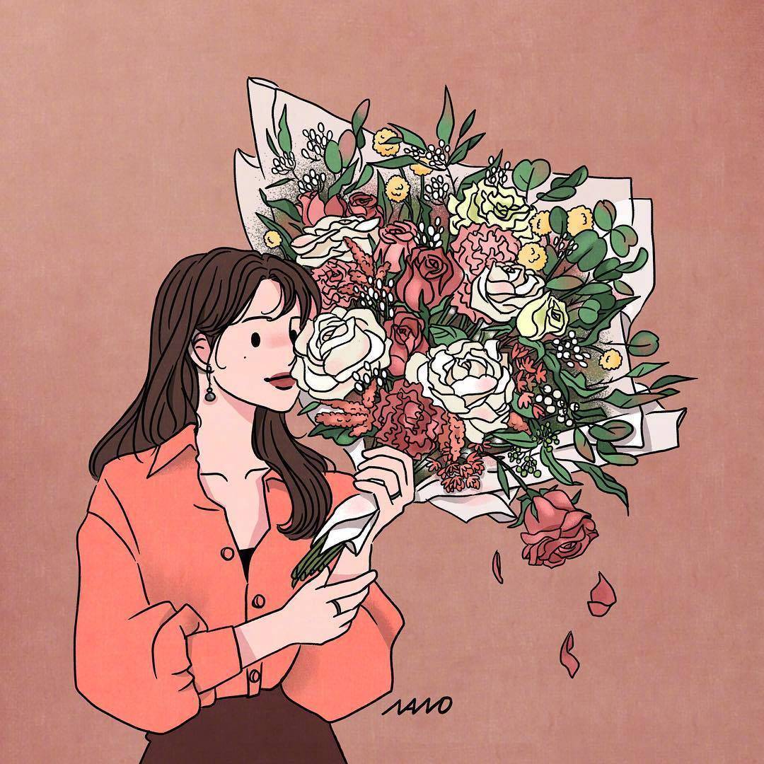女生手捧花气质文艺卡通头像_6