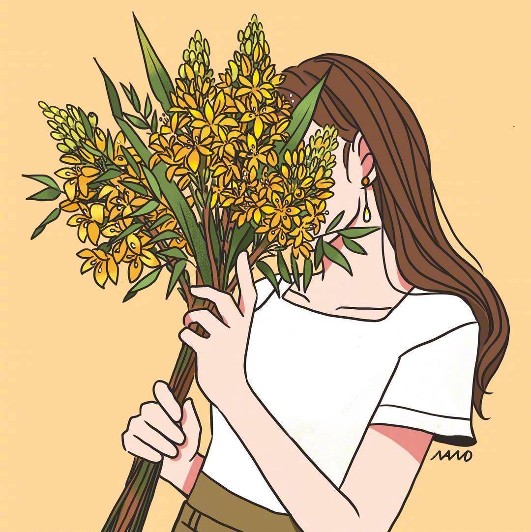 女生手捧花气质文艺卡通头像_5