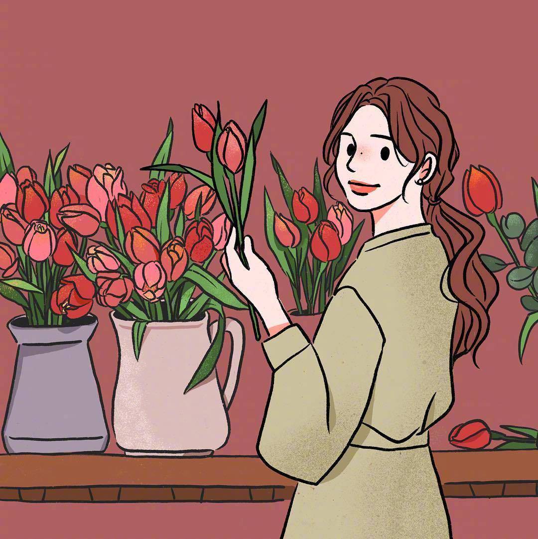 女生手捧花气质文艺卡通头像_4