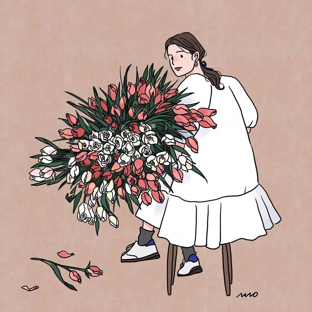 女生手捧花气质文艺卡通头像_2