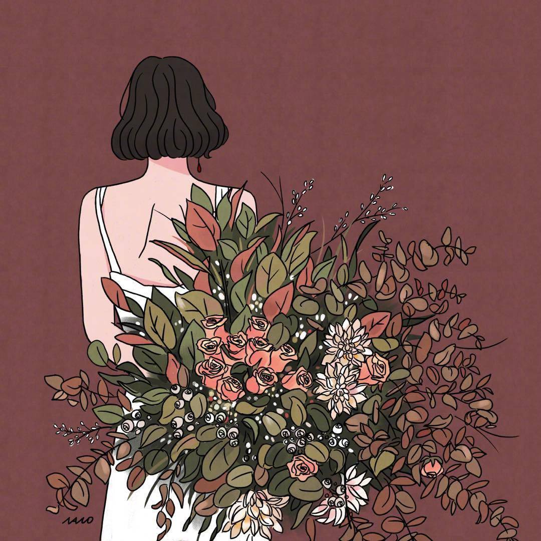 女生手捧花气质文艺卡通头像_1