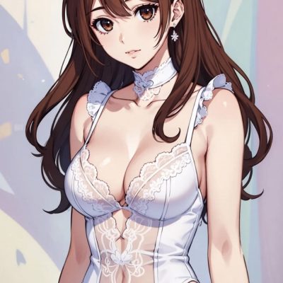 二次元御姐穿搭连体白色蕾丝内衣图片