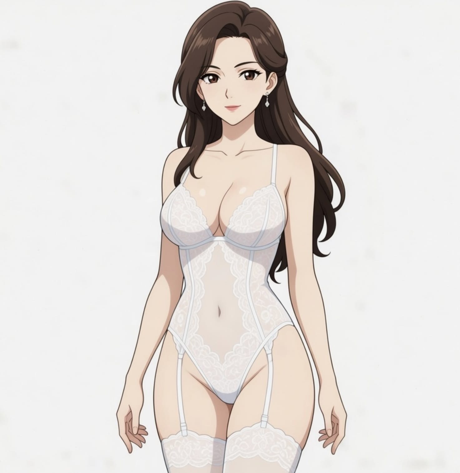 二次元御姐穿搭连体白色蕾丝内衣图片_2