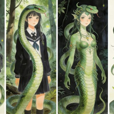 女高中生在森林变成蛇女二次元图片