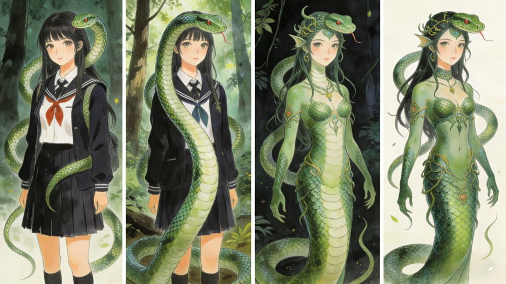 女高中生在森林变成蛇女二次元图片_1