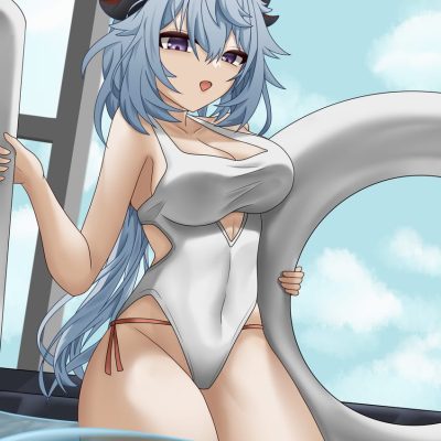 《原神》甘雨穿透明连体吊带泳装二次元图片