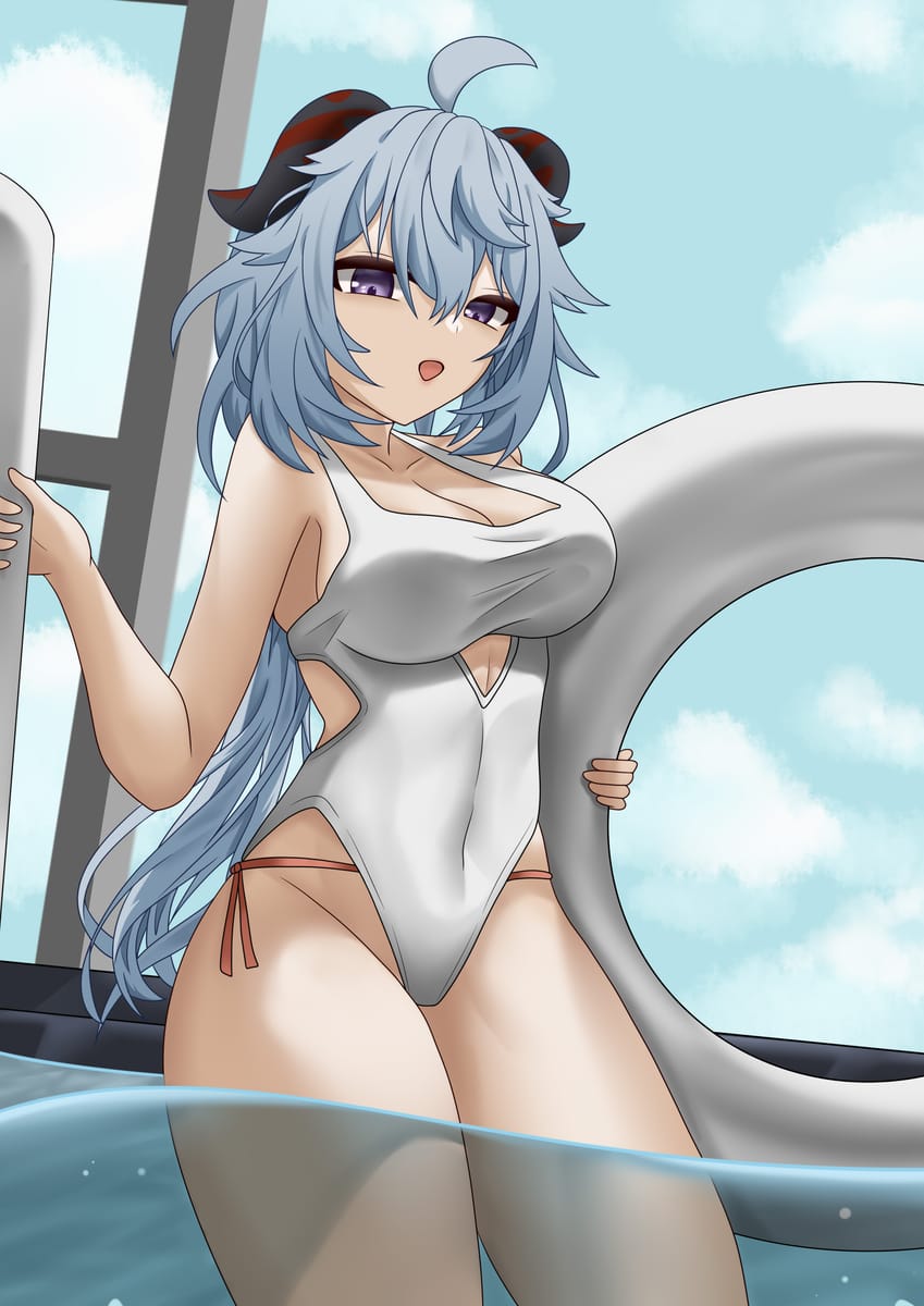 《原神》甘雨穿透明连体吊带泳装二次元图片_1