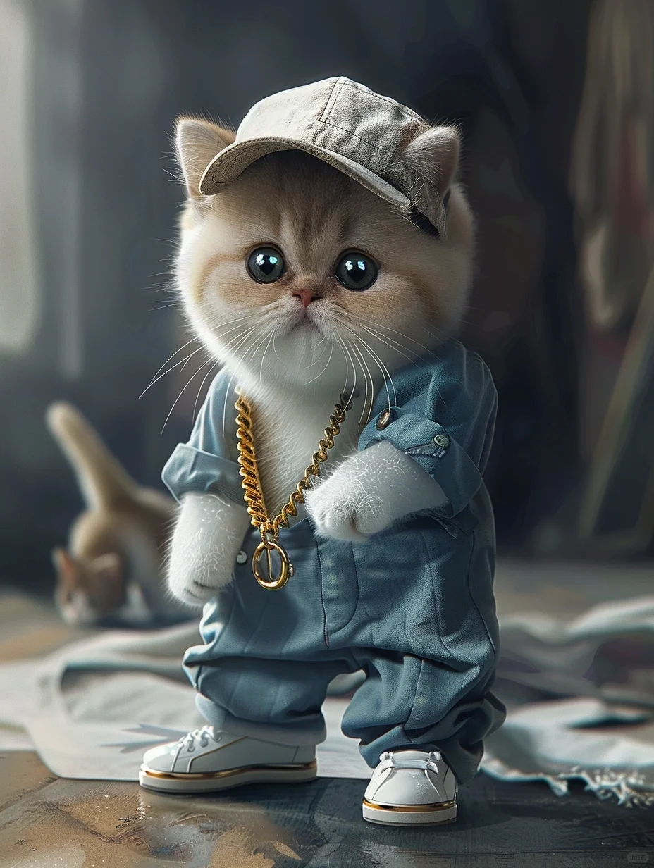 喵星人带大金链子穿牛仔裤 AI 图片_2