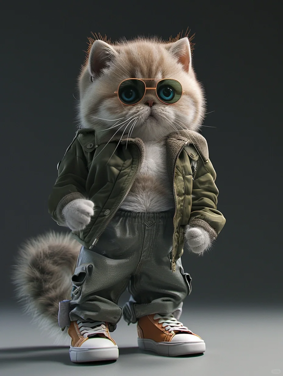 喵星人带大金链子穿牛仔裤 AI 图片_3