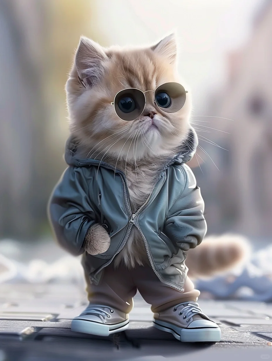 喵星人带大金链子穿牛仔裤 AI 图片_4