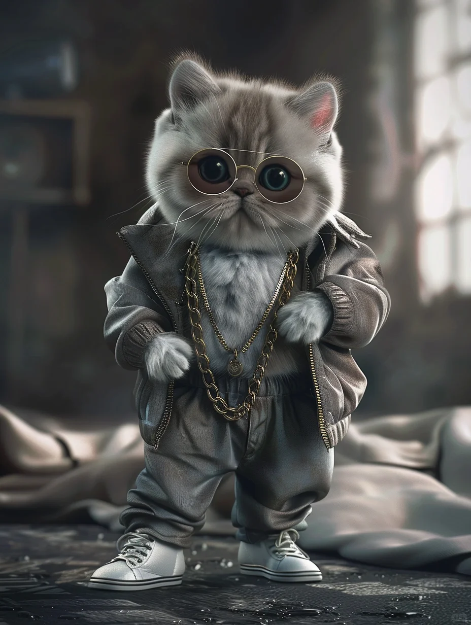 喵星人带大金链子穿牛仔裤 AI 图片_6