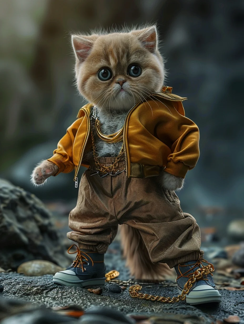 喵星人带大金链子穿牛仔裤 AI 图片_9