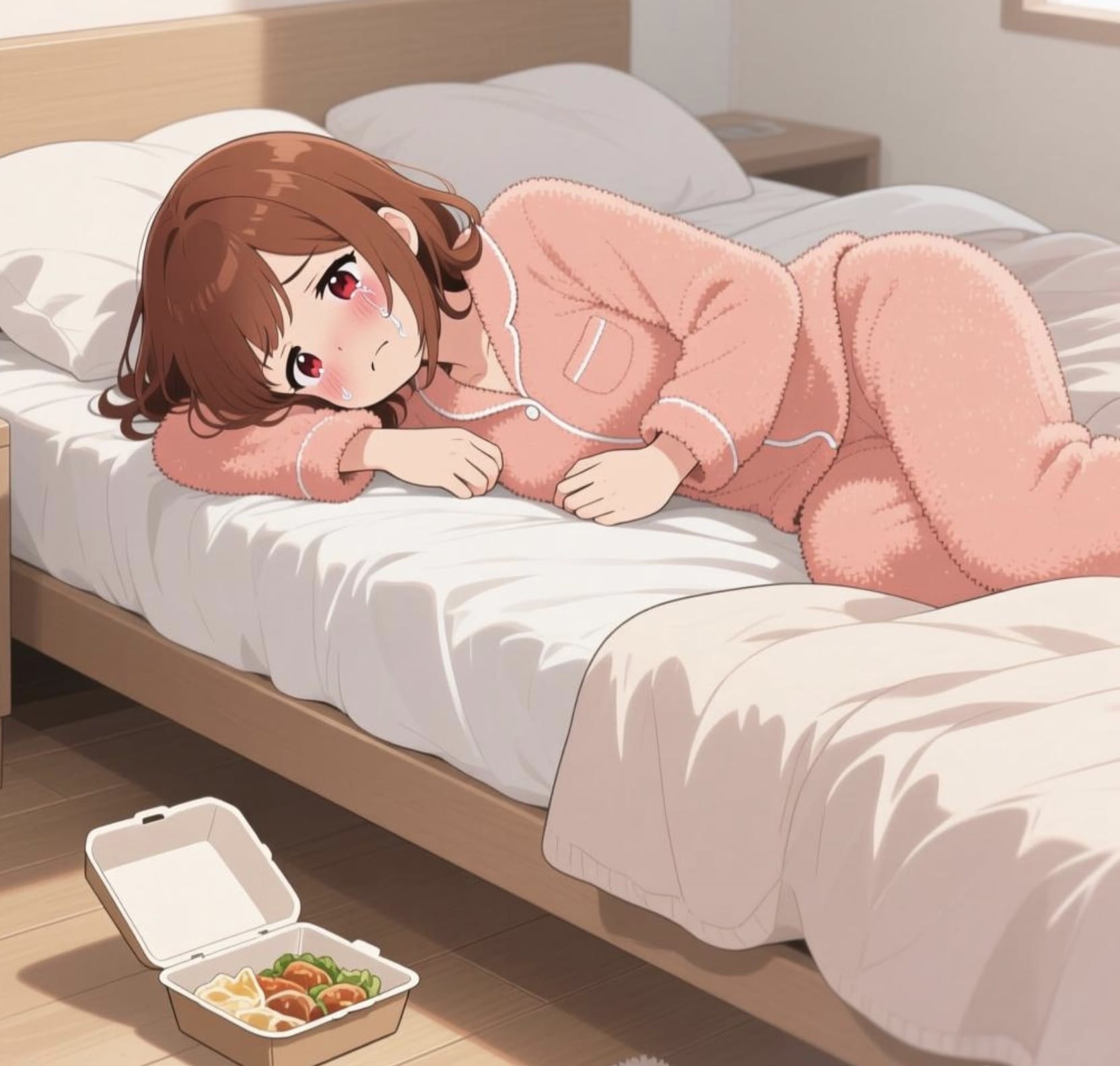 二次元美女拉稀捂肚子人有三急图片_1