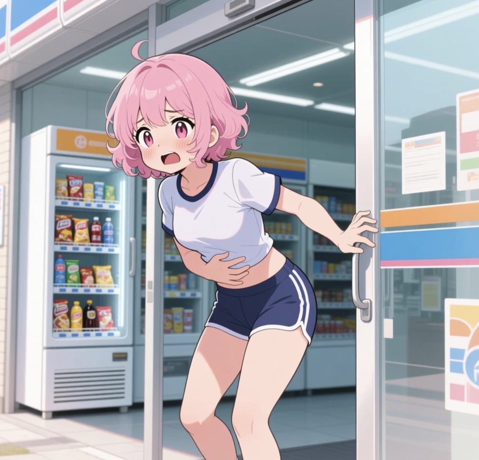 二次元美女拉稀捂肚子人有三急图片_2