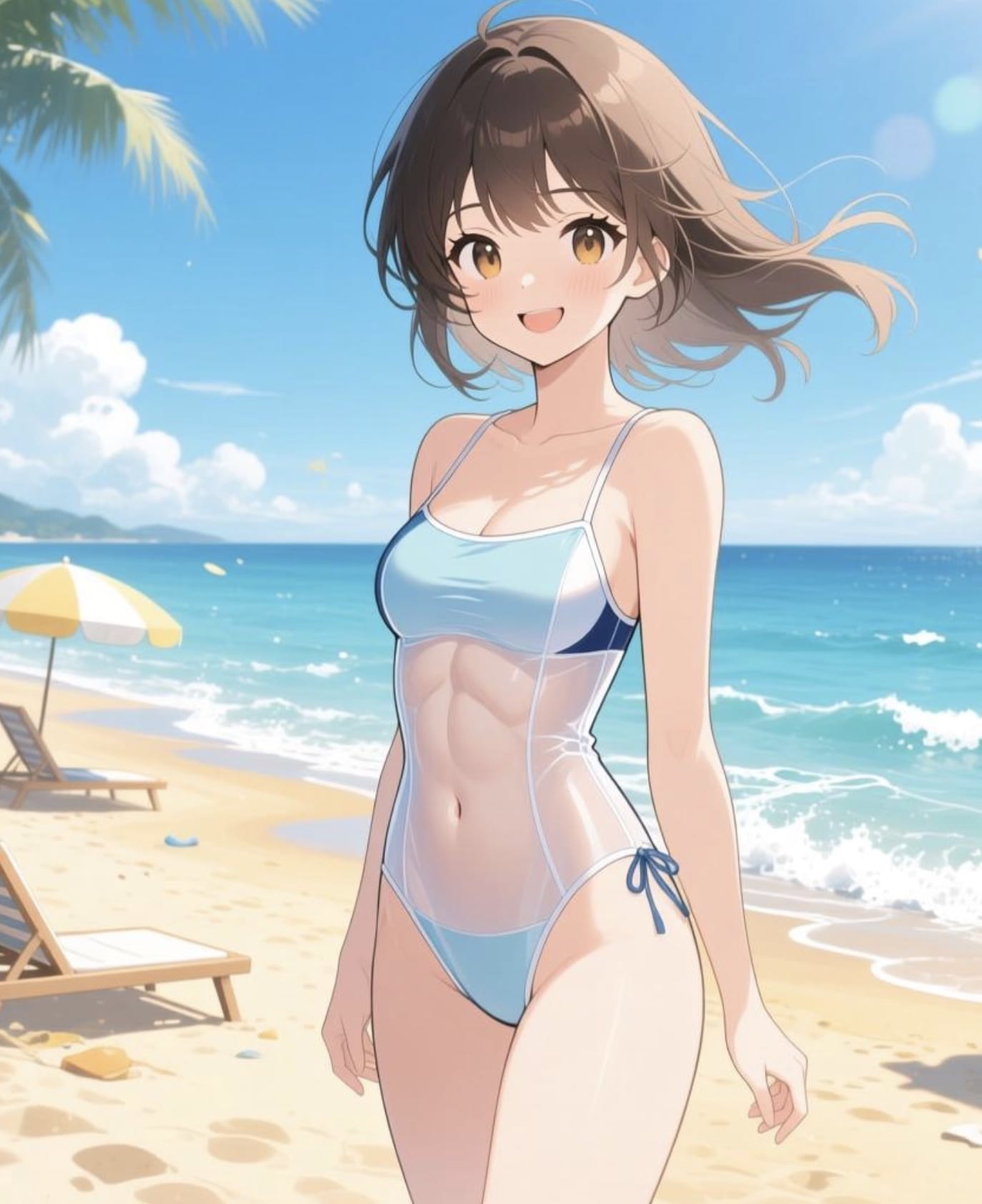 二次元妹子的超薄泳衣内衣连体衣马甲线_4