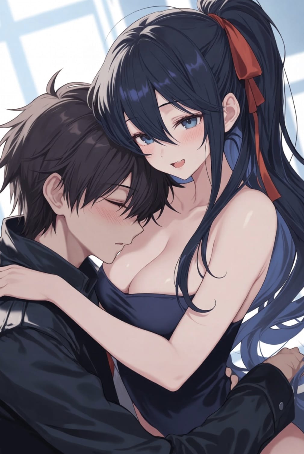 男生依偎在女生的怀里贼温馨,动漫二次元女生用胸闷男生的头_2