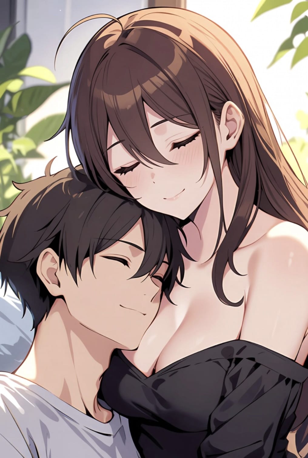 男生依偎在女生的怀里贼温馨,动漫二次元女生用胸闷男生的头_3