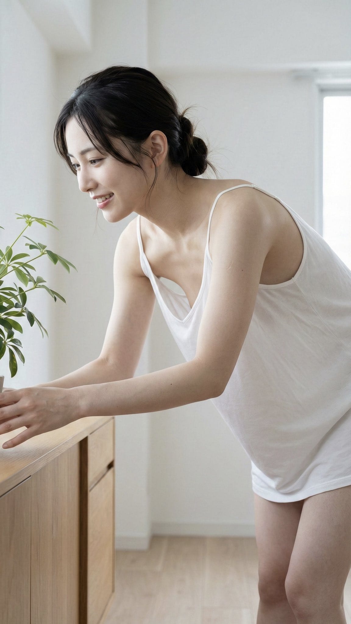 AI生成白月光在只穿宽松大背心居家服不穿内衣_3