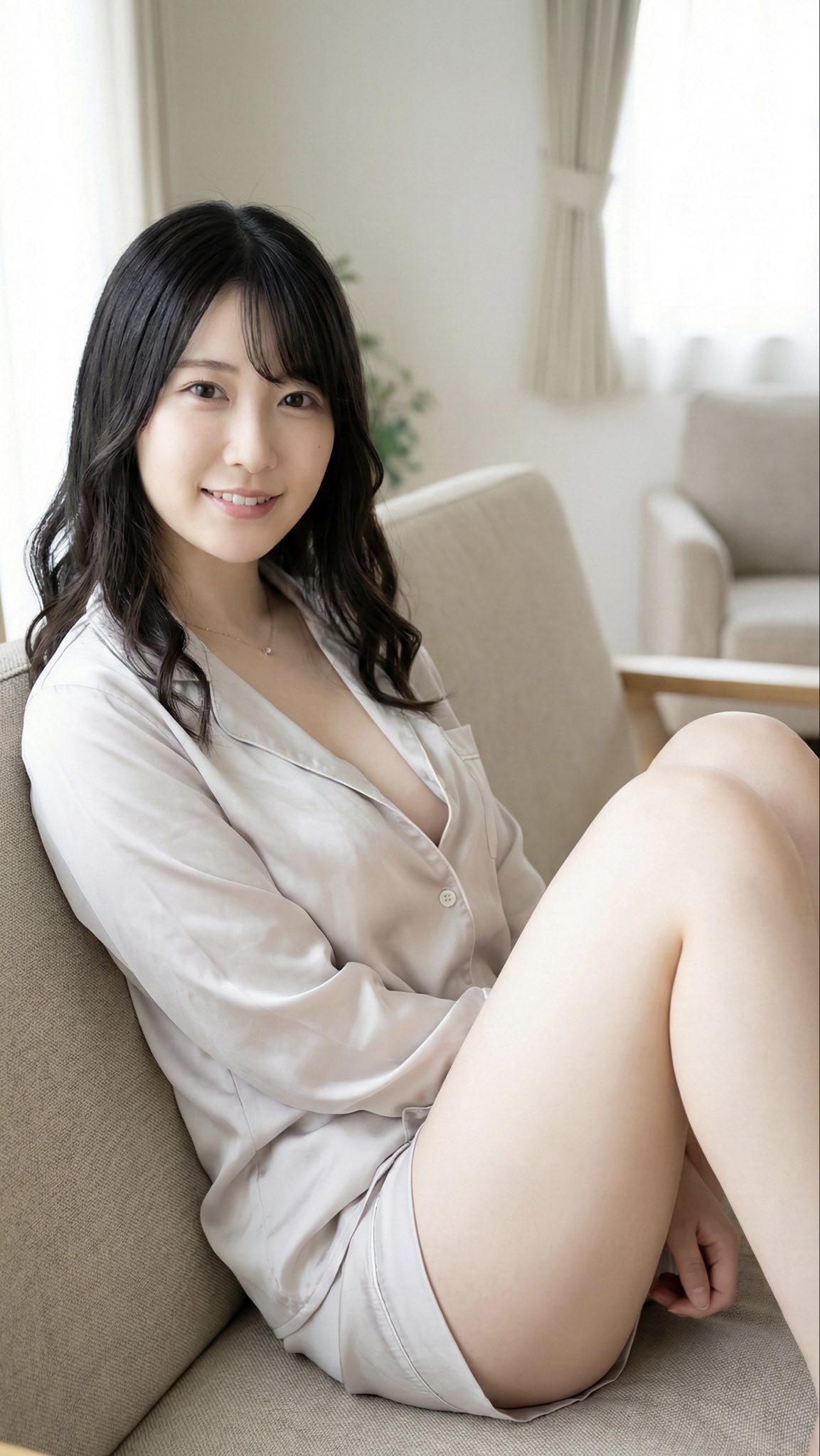 美女穿睡衣沙发上松弛感拉满图片_1